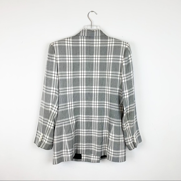VINTAGE Kasper Black White Plaid Oversized Double Breasted Blazer 1990’s SIZE 10 - Picture 4 of 6